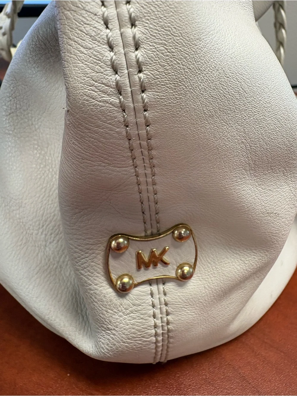 Vintage Michael Kors Leather Cream Braided-Handle Hobo Bag